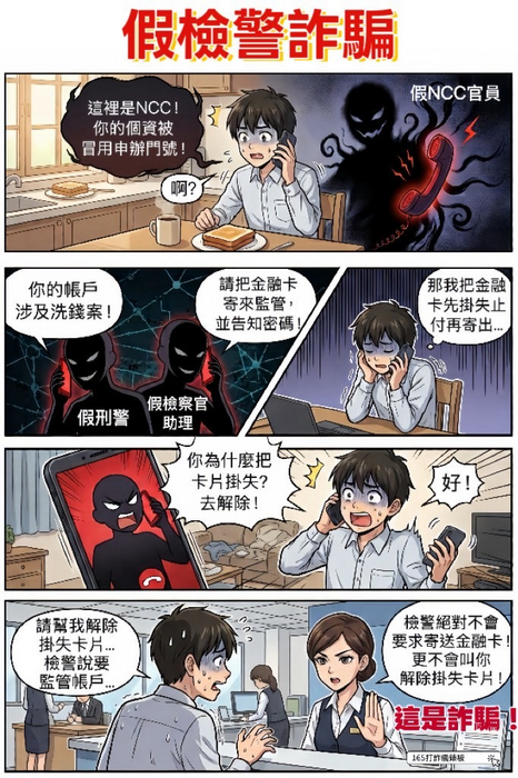 視讀假警察詐騙四格漫畫