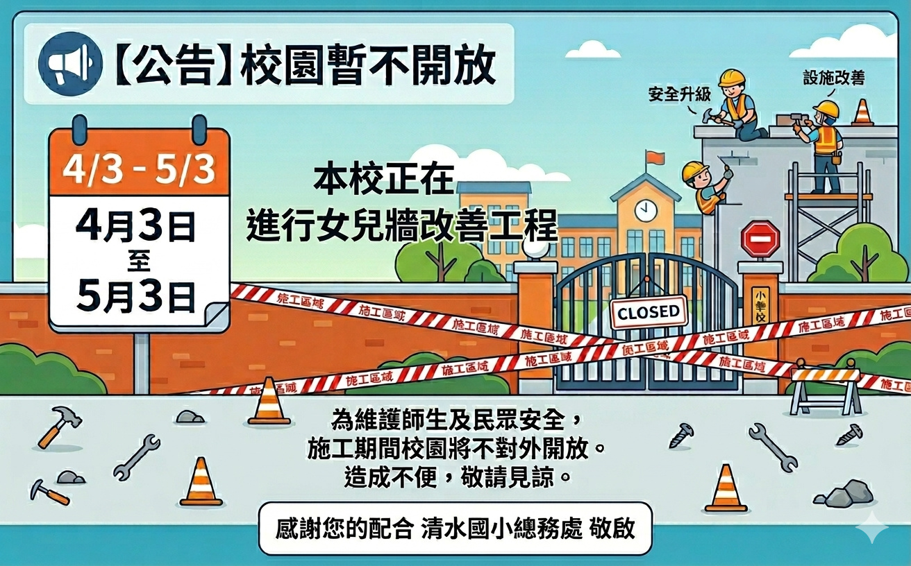 115年4月3日至5月3日校園暫停開放