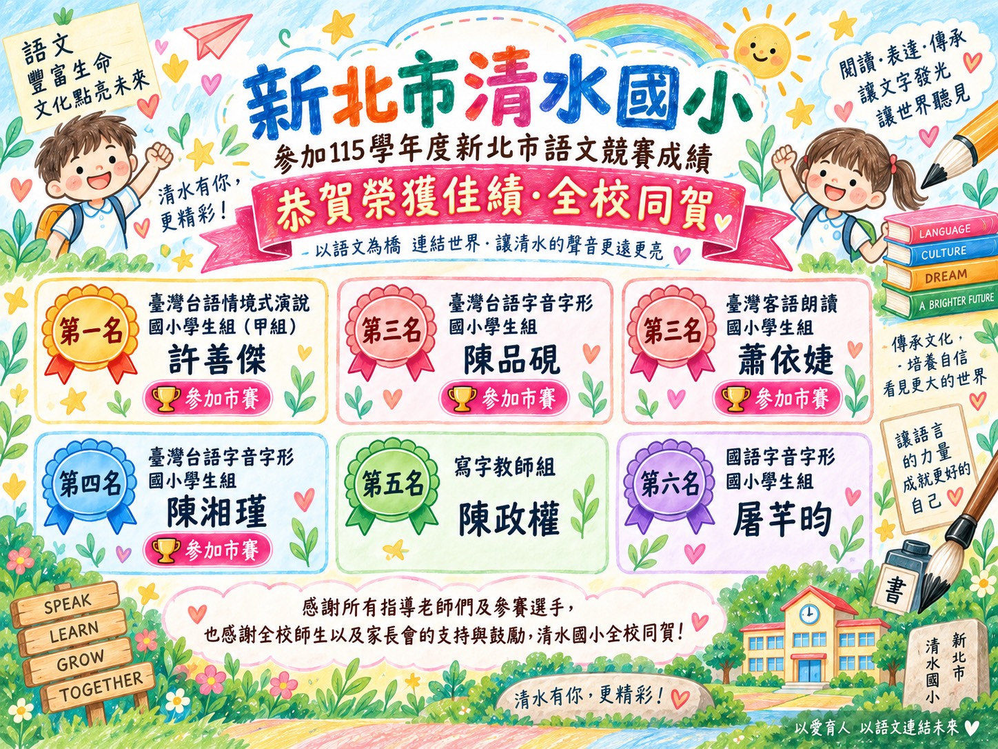 115學年度語文競賽獲獎成績